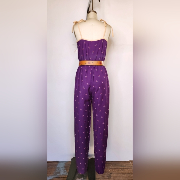 70s Dead Stock Jumpsuit by Peaches my Love Floral Jumpsuit Straight Legs XS S - Picture 6 of 10